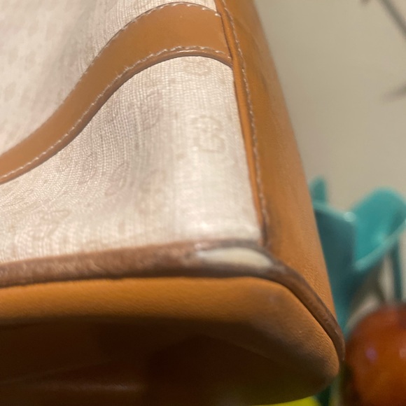 1980S GUCCI BAG GG CANVAS & LEATHER HANDBAG SATCHEL W TOP HANDLES - Picture 5 of 15